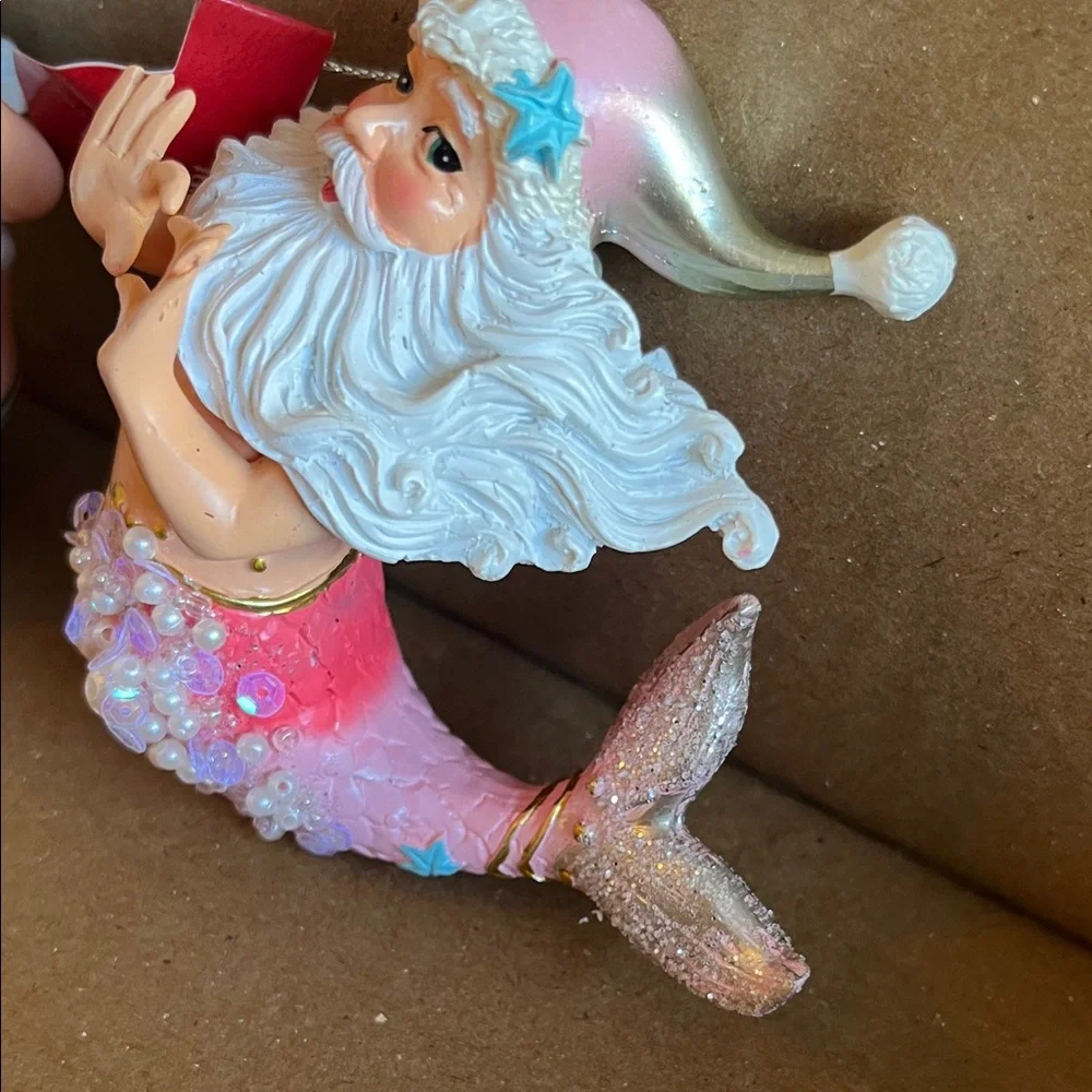 Festive Mermaid Santa Ornaments - Aqua and Pink